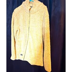 Simply Southern Women's Sherpa Fleece Full Zip Hooded Jacket Ivory Mid-Length L